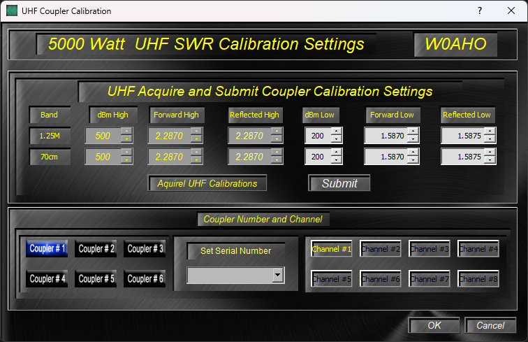 UHF calibration screen