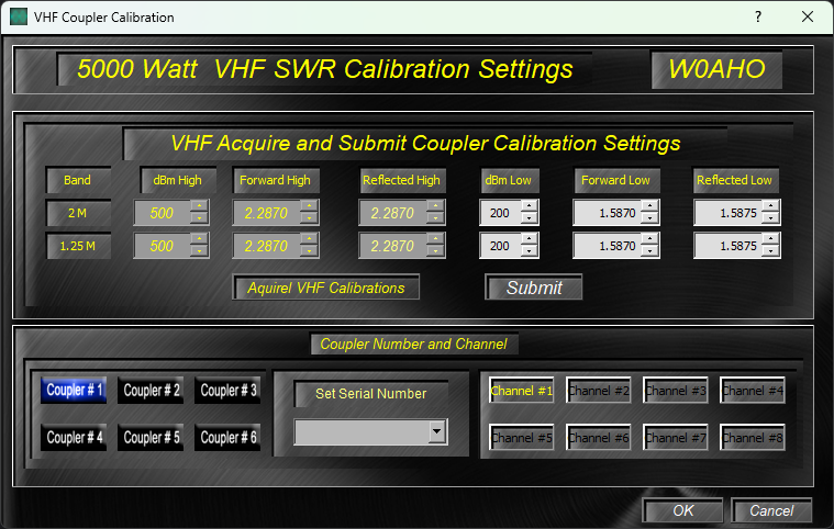 VHF calibration screen